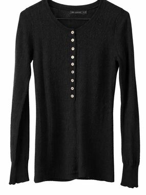 The Limited Black Button-Front Ribbed Knit Top